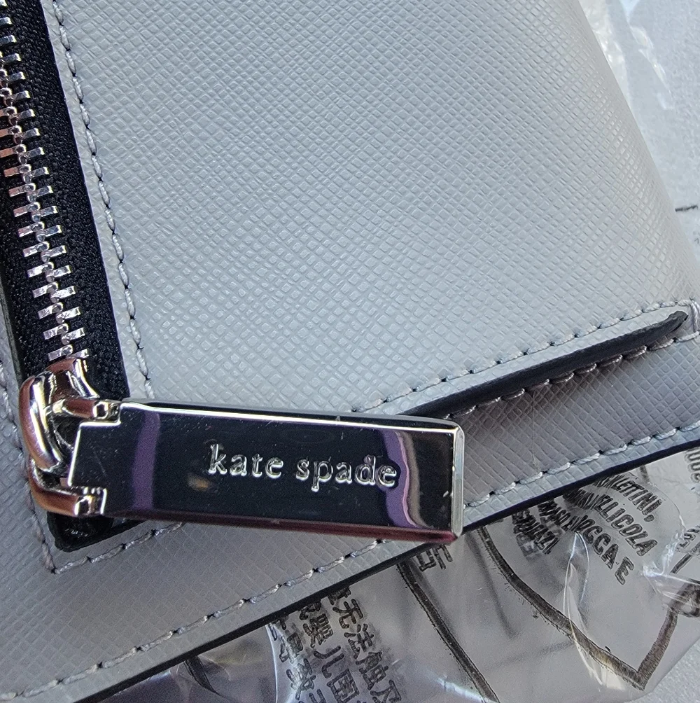 Kate Spade Two-Tone Gray and White Large Slim Bifold Wallet New With Tags